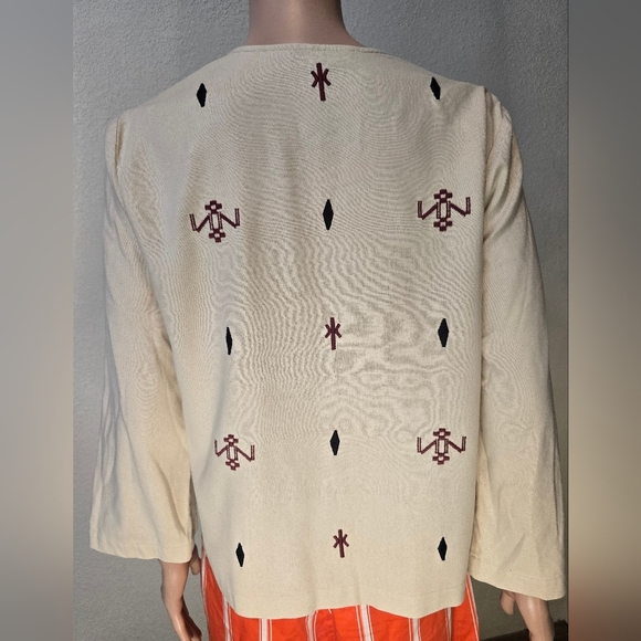Madewell Embroidered  Top Raw Silk Noil Yarn Size Sm Beige Tribal Print Western - Picture 6 of 14